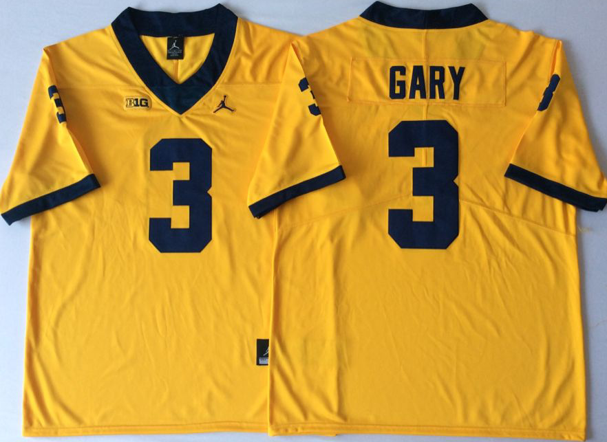 Men's Michigan Wolverines Rashan Gary #3 Yellow Alumni Jersey